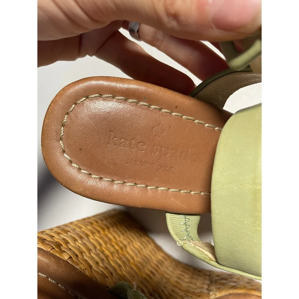 Kate Spade Wedge Sandals Womens 8.5 Green Woven Straw Platform Boho Summer Shoes